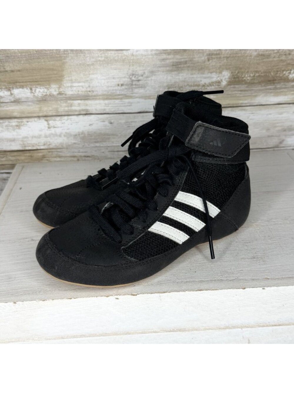 Adidas HVC Wrestling Shoes Youth Size 1.5 Black Lightweight Sport AQ3327 VGC